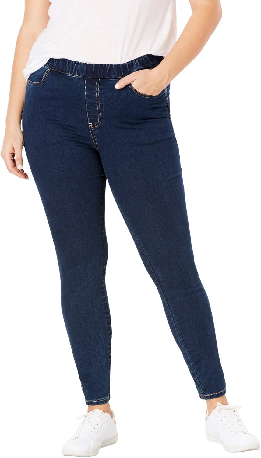 ellos Plus Size Mid-Rise Stretch Denim Pull-On 4 Pocket Jeggings
