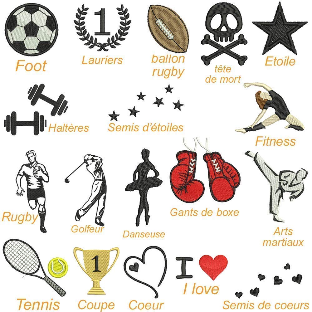 Serviette de Sport personnalisée prénom brodé, 30x140cm,18 Motifs Sportif au Choix