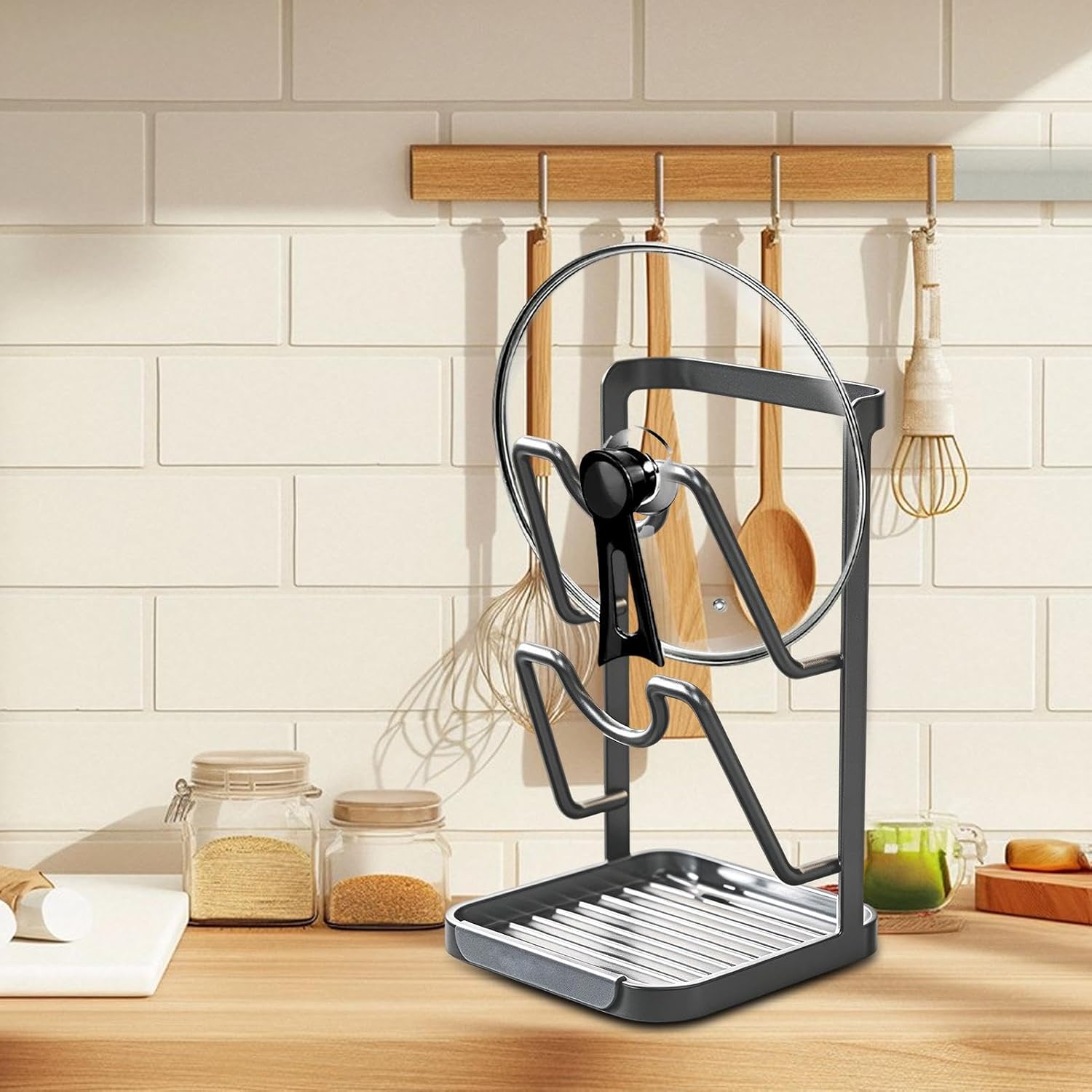 Pot Lid Holder - Multi Layer Storage Rack for Pan Cover - Space Saving Pot Lid Holder | for Home Kitchen Pantry Restaurant Apartment Shelf Cabinet Cutting Board Spatula Spoon