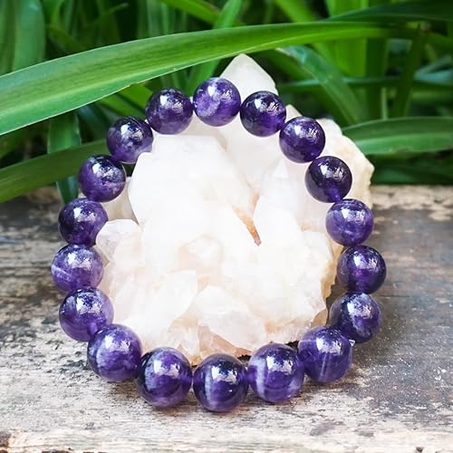 Miniatura 6 de 12MM Amethyst Bracelet for Men  Natural Third Eye & Crown Chakra Crystal  Fits for 8-8.5" Large Wrist  Emotional Healing Spiritual Gift for