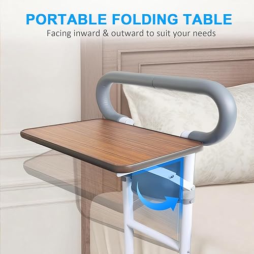 Miniatura 6 de Rieles de cama para adultos mayores, barandilla de cama con mesa plegable bidireccional, rieles de asistencia de cama para personas mayores con