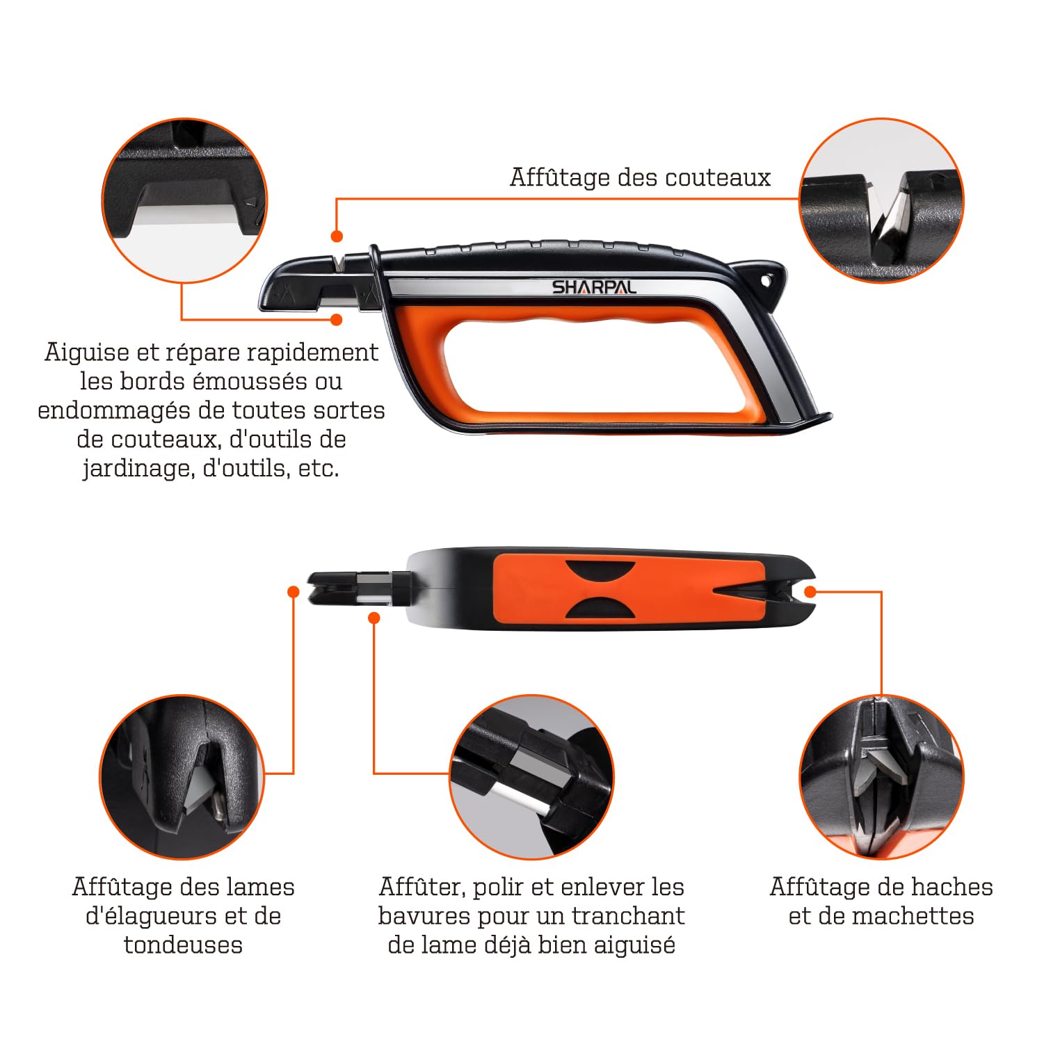 SHARPAL 103N Multiple Affûteur couteaux, Affûtage pour Lame de Tondeuse à Gazon, Hache, Machette, Cisaille, Sécateur |Affûteur pour Outil de Jardin|
