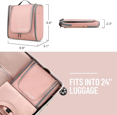 Miniatura 5 de WOOMADA Neceser de aseo para mujer, resistente al agua, bolsa de maquillaje con gancho colgante de metal, 7 compartimentos organizadores, bolsa