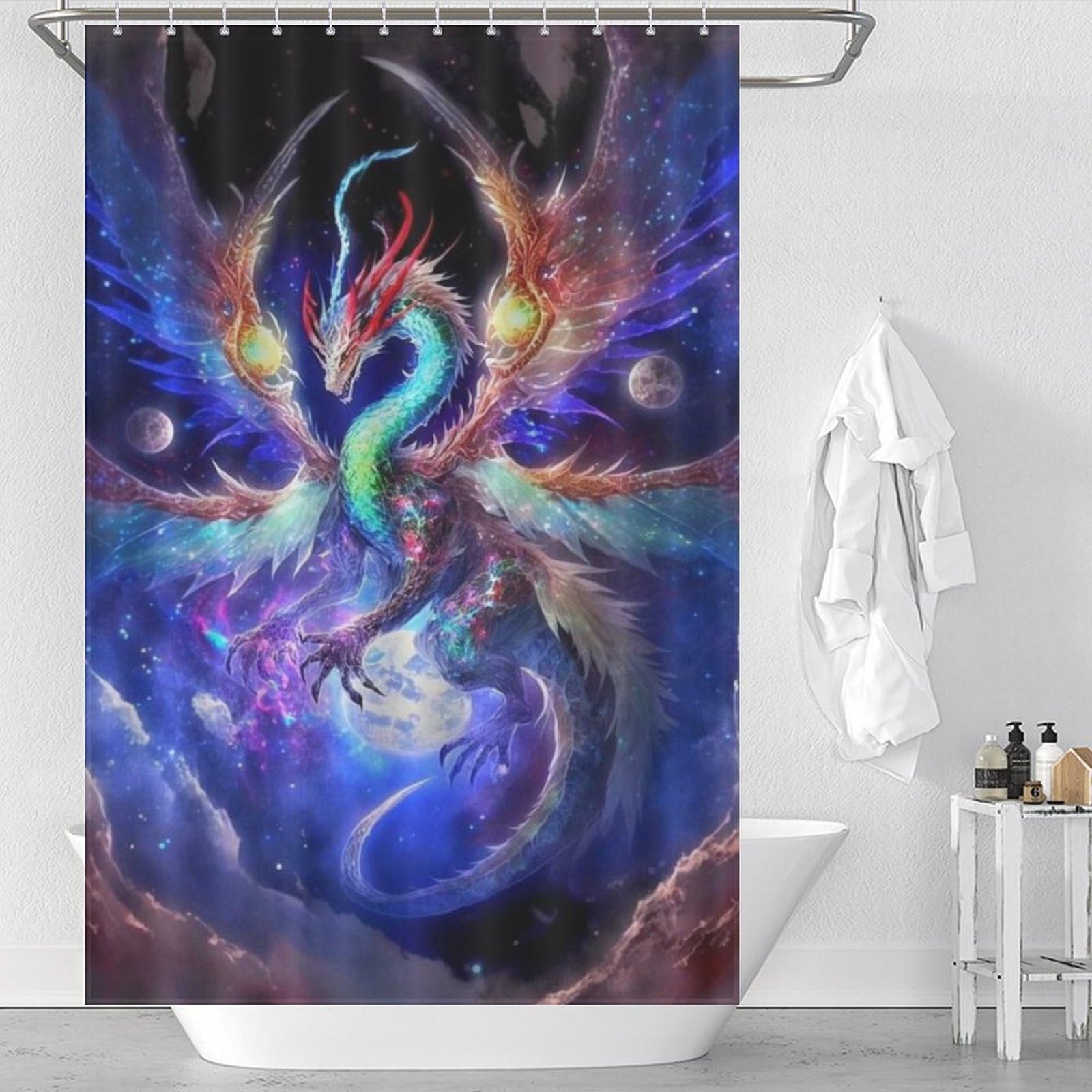 Rideau de douche dragon en tissu polyester étanche pour retrouver une salle de bain sèche