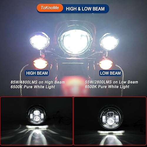 Miniatura 6 de ToKnoMe Faro delantero LED negro de 7 pulgadas, luces antiniebla para motocicleta, compatible con Harley Davidson Touring Road King Ultra Classic