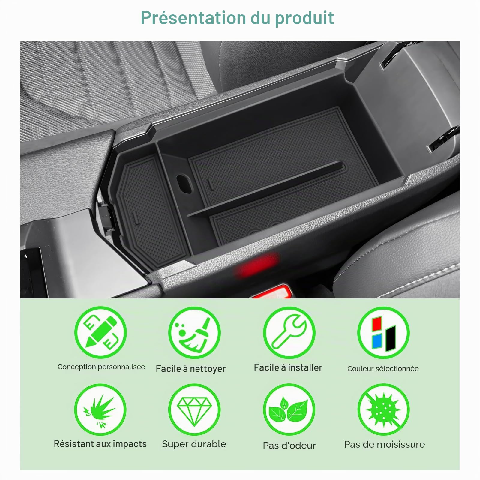 GAFAT Compatible avec Toyota C-HR 2024 2025 2026 Hybrid PHEV (Essence) Boîte de Rangement Console Centrale, CHR II 2027 Accessoires Organisateur Accoudoir Plateau, Scanner 3D Original, avec Tapis