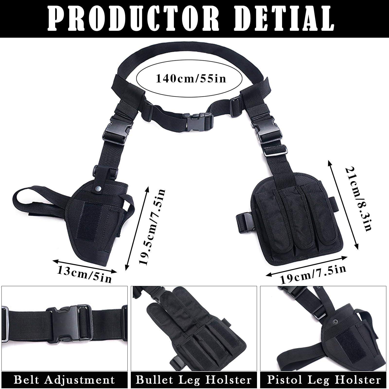 Hifot Doppia Fondina Pistola Cintura Harness Donna Nera Fondina Cosciale Tattica Occhiali da Sole Neri Guanti Pelle Senza Dita Porta Pistola Gamba Accessori Carnevale Poliziotta Donna Halloween