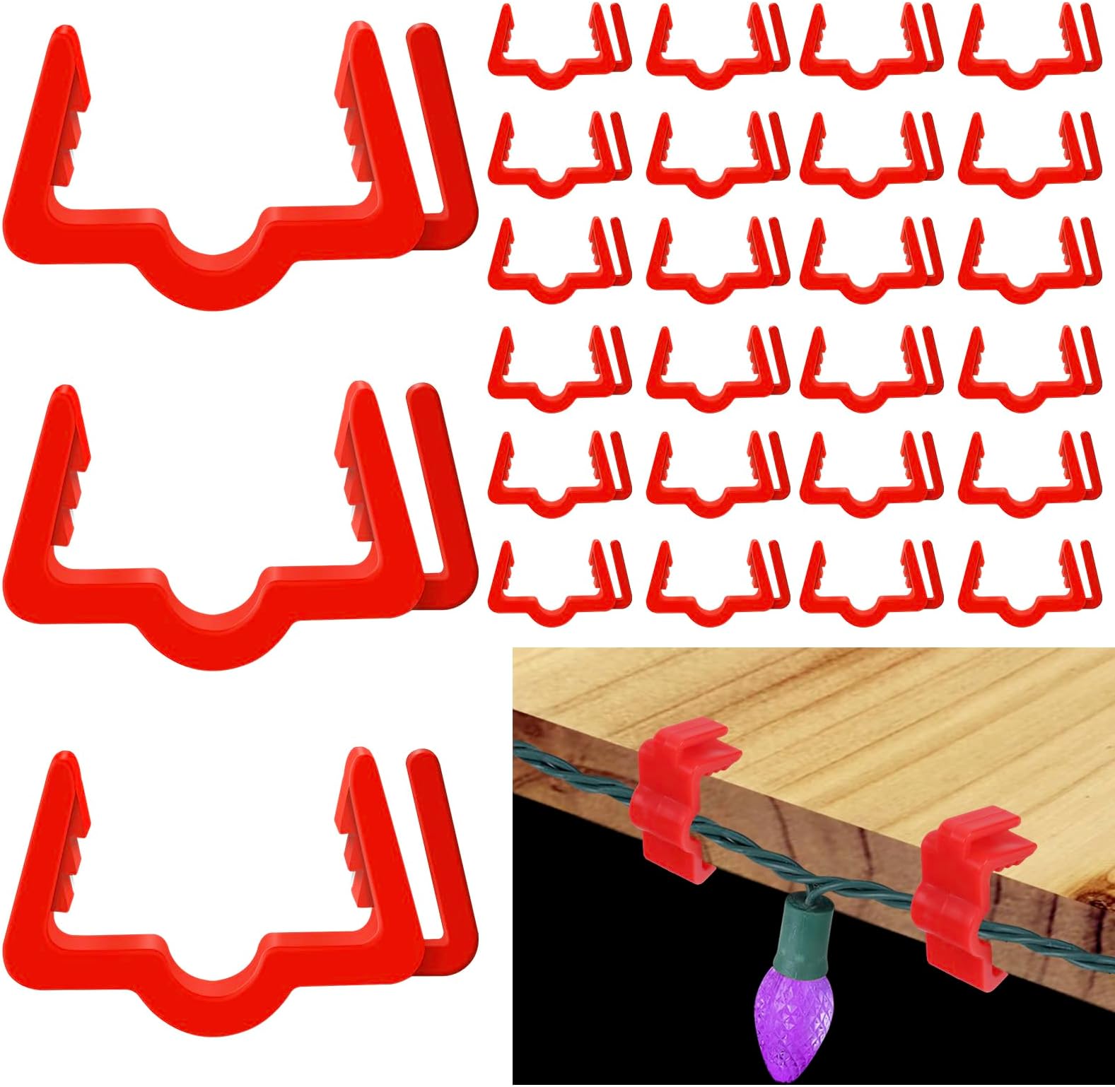 Christmas Light Hangers Clips 7/8 inch Fascia Board Clips Hooks Deck Light Clips Holiday Light Clip for Christmas Decoration Roof Gutter Fence in Thickness from 3/4'' to 7/8", Red, 50 PCS
