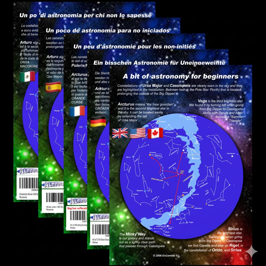 Alcrea CIELO Exacto 540 Estrellas fluorescentes techo mapa español plantilla 2m2 luna juego educativo decorativo