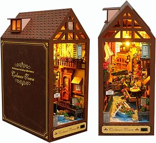 Roroom DIY Book Nook Kit, DIY Dollhouse Booknook Bookshelf Insert Decor Alley,3D Wooden Puzzle with Book Nook Bookshelf Insert Wood Bookend Model Building(Leisure Years)