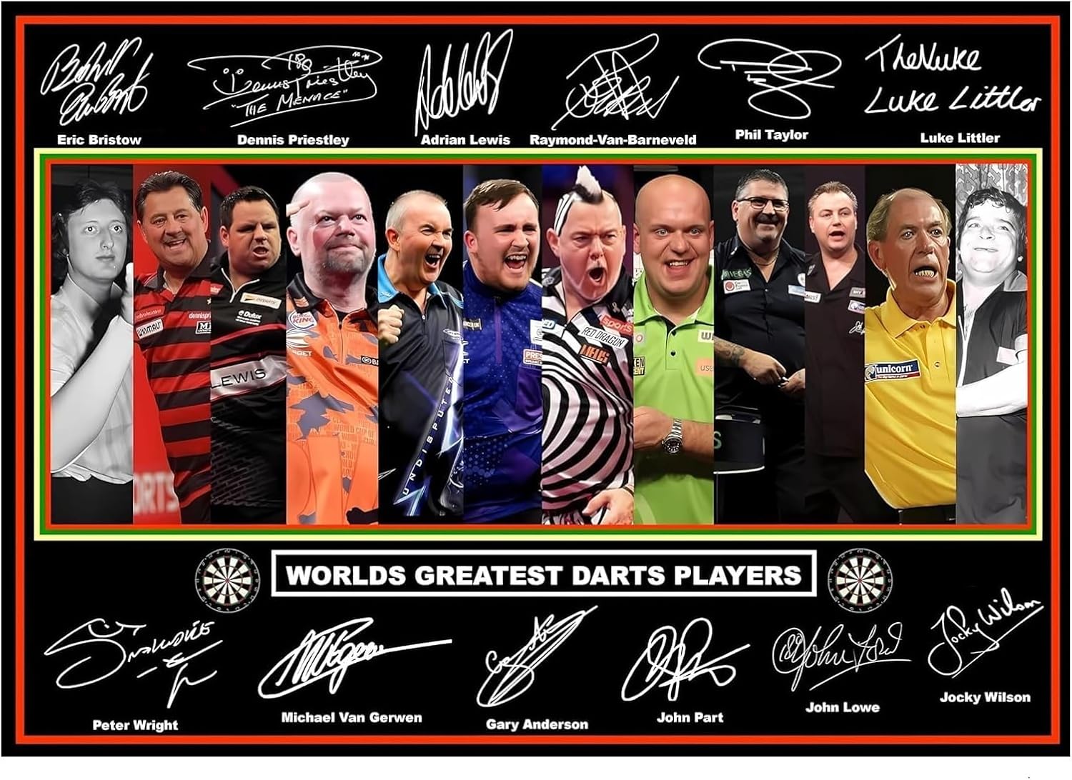 World's Greatest Darts Players Signed Poster, Preprinted Autographs, Darts Legends Tribute Wall Art in A4 Size, Print Only (21x30cm)
