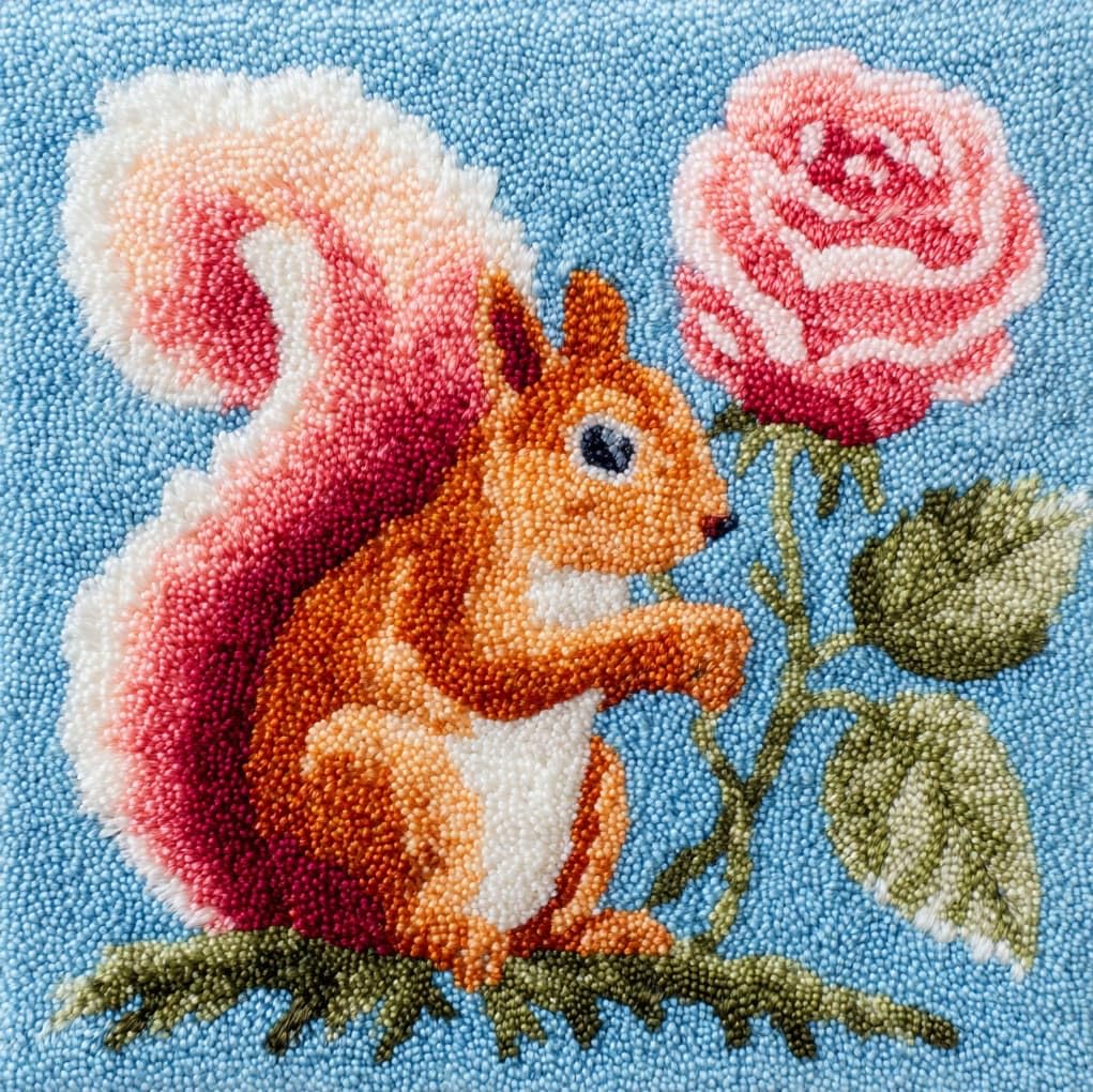 Wallustrioaw Flowers And Squirrels Latch Hook Kit For Beginners,