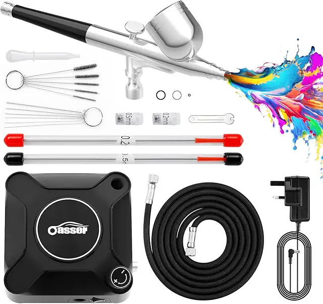 Oasser Dual Action Airbrush Compressor Kit with 3 Nozzles (36 PSI) - Air Brush Air