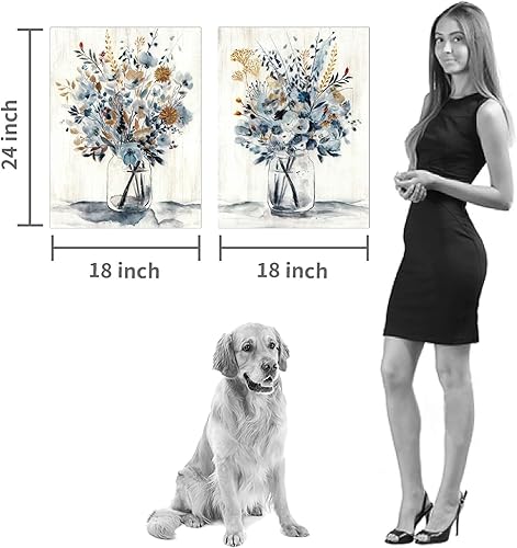Miniatura 4 de Lienzo de pintura floral para pared, ramo de flores abstractas en botella de vidrio, impresión de imagen para comedor (18 x 24 x 2 pulgadas x 2