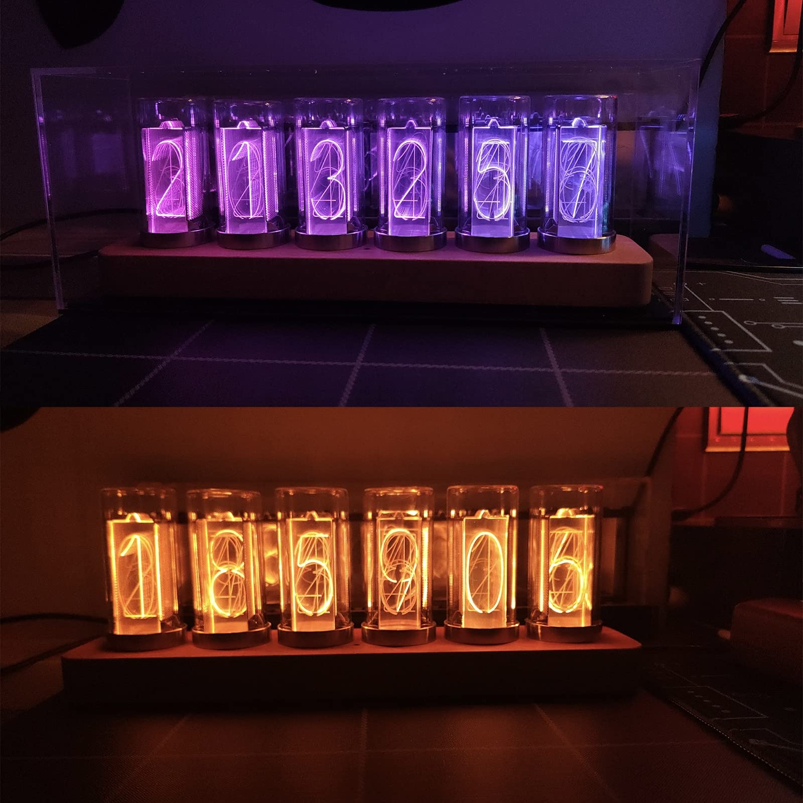 Cadeaux personnalisés,Horloge de Bureau électronique Lumineuse,Horloge numérique à LED,mémoire de Mise Hors Tension,9 Modes de couleur/16 Millions de Couleurs/luminosité