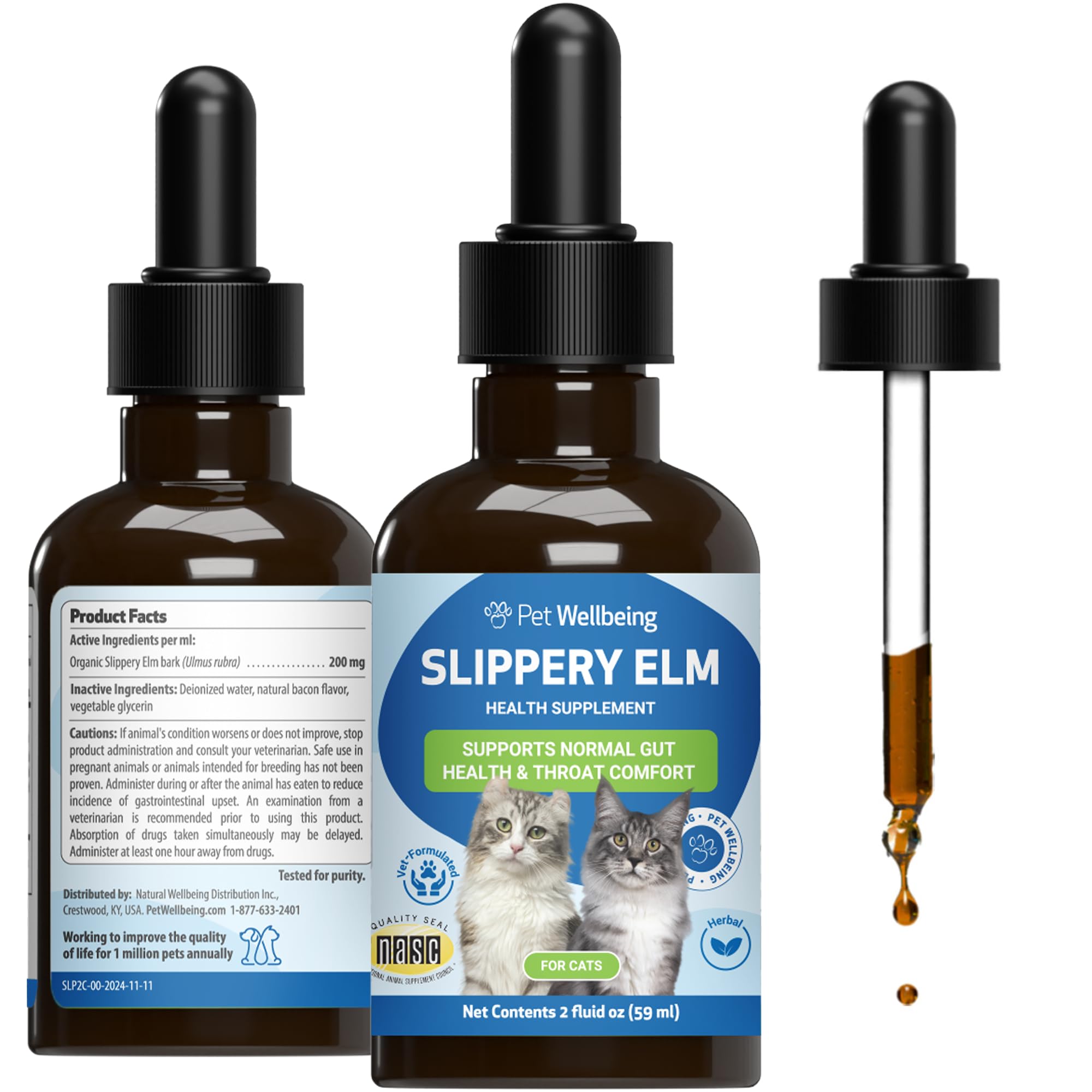 Pet Wellbeing Slippery Elm for Cats - Vet-Formulated Dual Digestive & Throat Support - Organic Pure Single Herb Extract - Holistic Soothing Cat