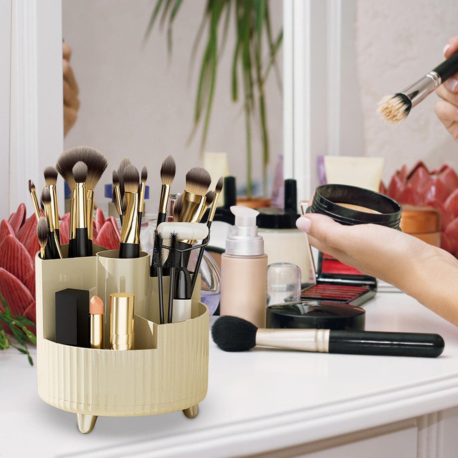 WITERY Make-up-Pinselhalter Drehbar – 360° Organizer Mit Schubladen Für Schminktisch, Büro Oder Basteltisch