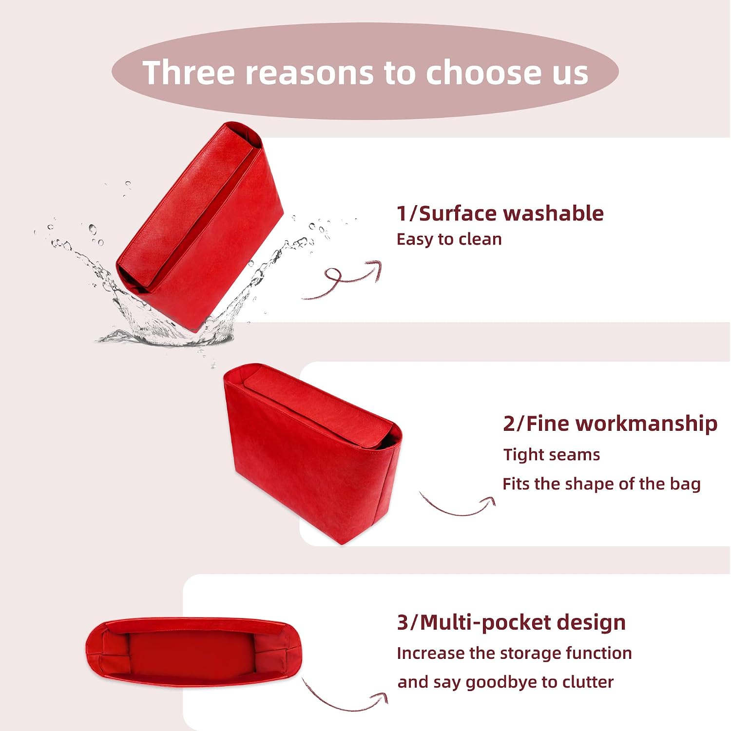 Lightweight Bag Insert for Anjou Mini, With Flap, Red image 3