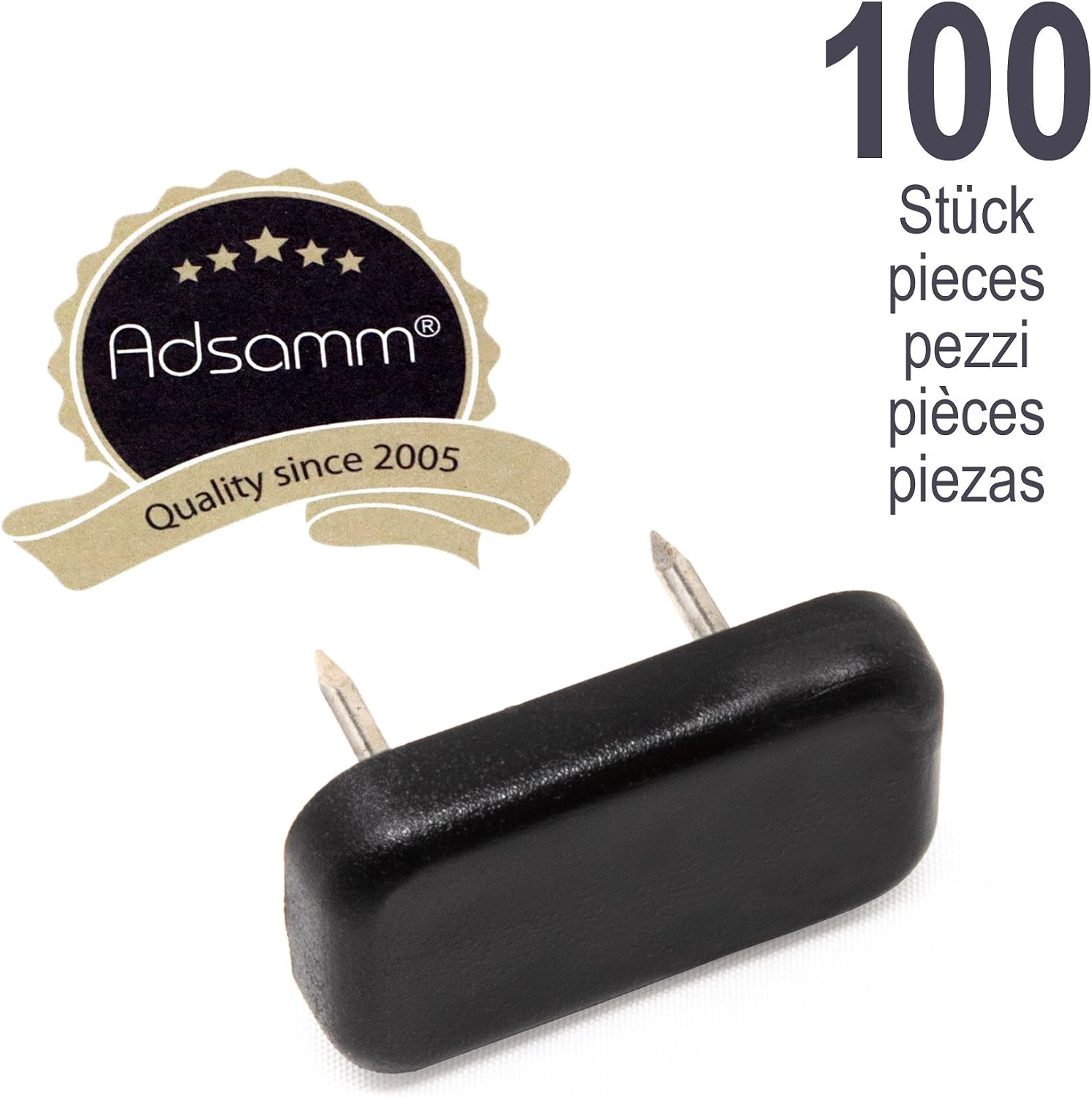 Adsamm PG-2N-BL-1830-100 PG-2N-BL-1830 100 x Plastic Sliders with Nail, Black, 18 x 30 mm