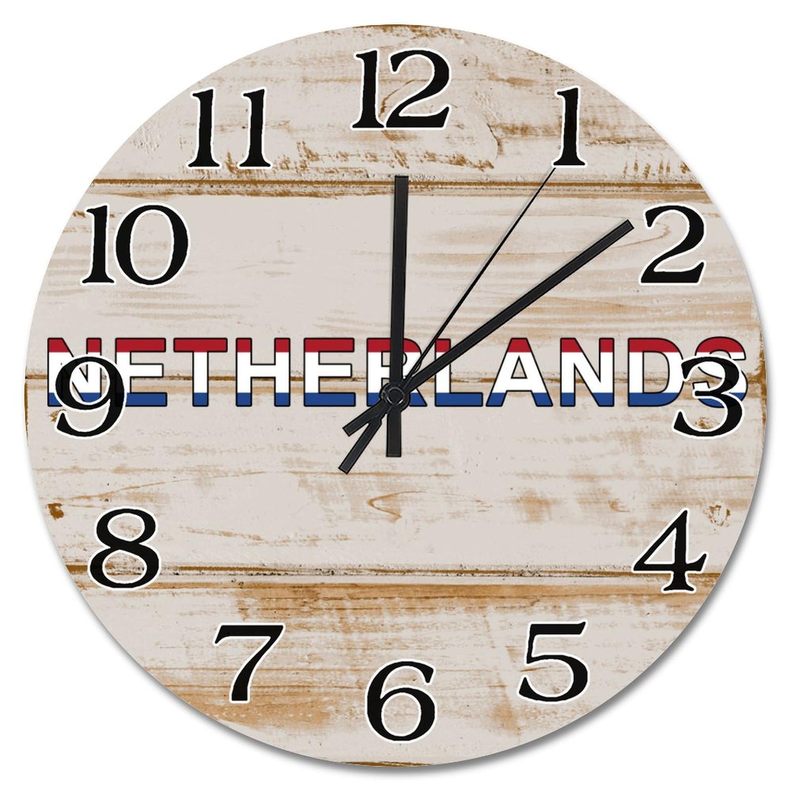 Horloge murale drapeau Pays-Bas silencieuse en bois pour embellir un mur vide
