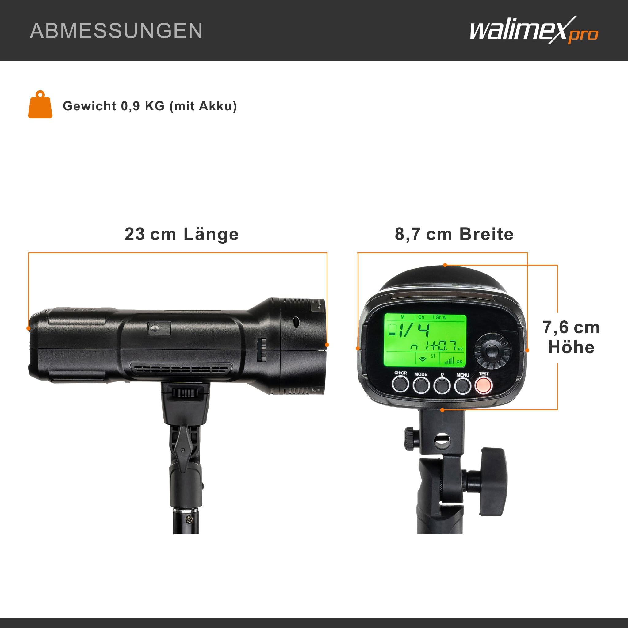 Walimex Pro Studio-Akkublitz Mover 200 TTL - Kompakter Studioblitz mit 2.4GHz Empfänger, HSS Und TTL-Fähig, 2.900 mAh Kapazität, 200 Ws Blitzleistung, Ideal Für Outdoor-Fotografen
