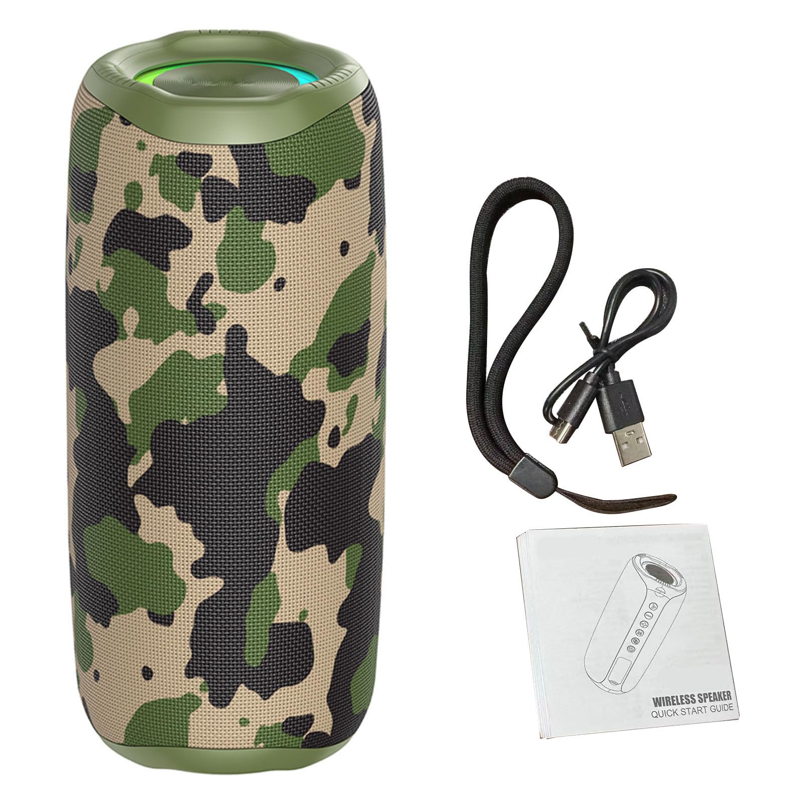 Cocoarm Altoparlante Portatile Wireless con BT 5.4, Altoparlante Wireless Full Range Driver da 52 Mm, Luci RGB, Suono a 360 Gradi, 3600 MAh Ricaricabile per Uso Esterno per Feste in Casa (Camuffare)
