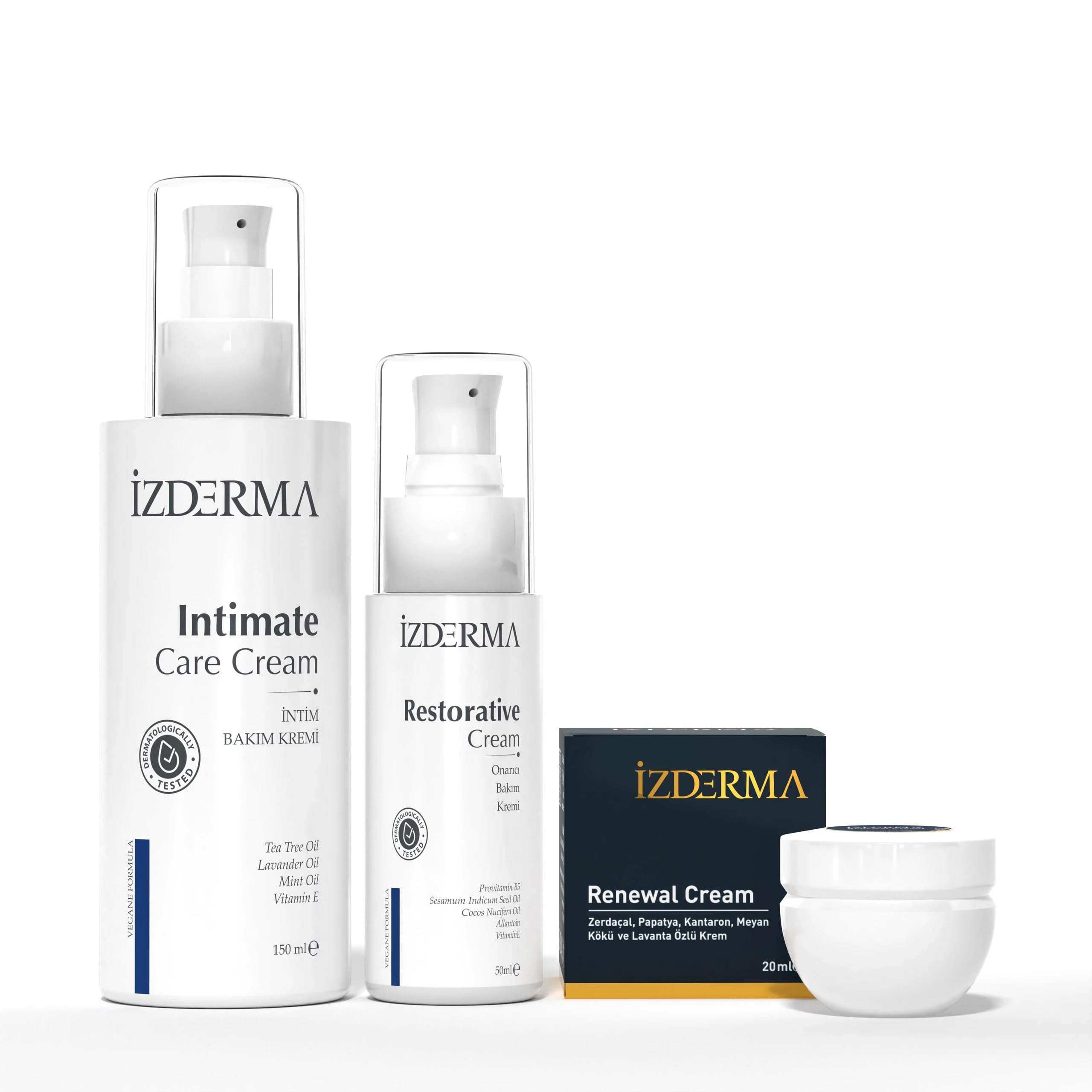 izderma Renewal Cream + İntim Bakım Kremi ve Onarıcı Bakım Kremi 3'lü Set
