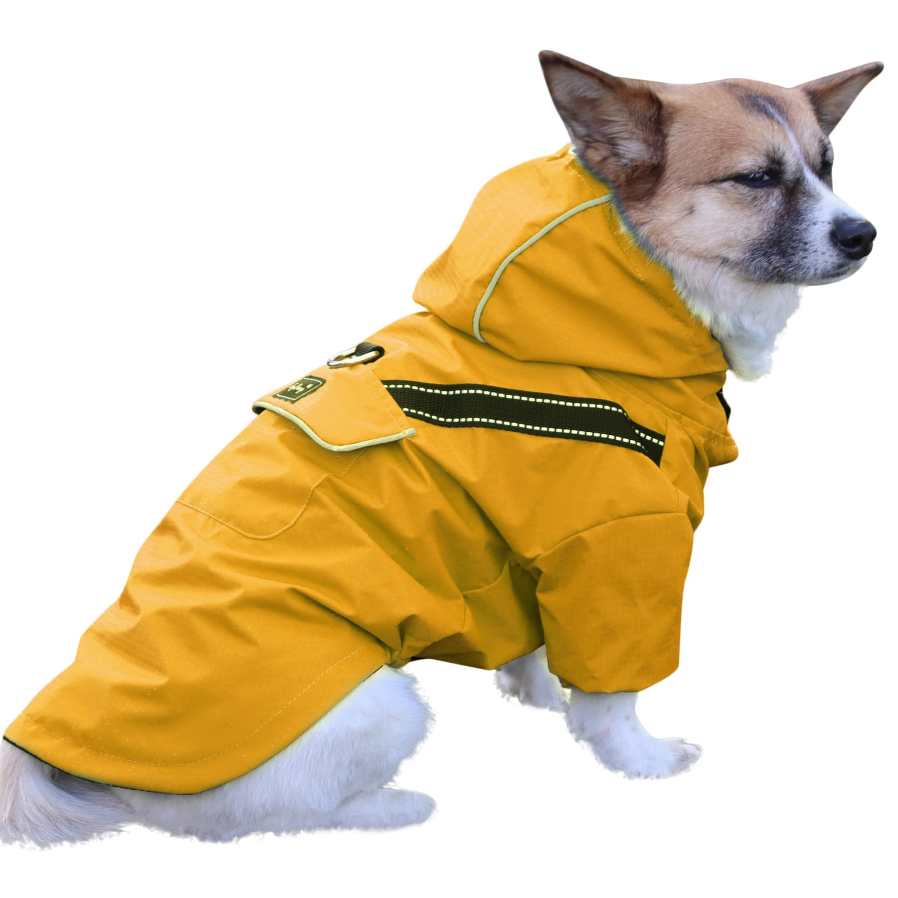 JoyDaog Regenmantel für extra kleine Hunde mit Kapuze, wasserdichte Outdoor-Regenjacke für Hunde, Welpen-Regenmantel mit Taschen, Gelb, XS