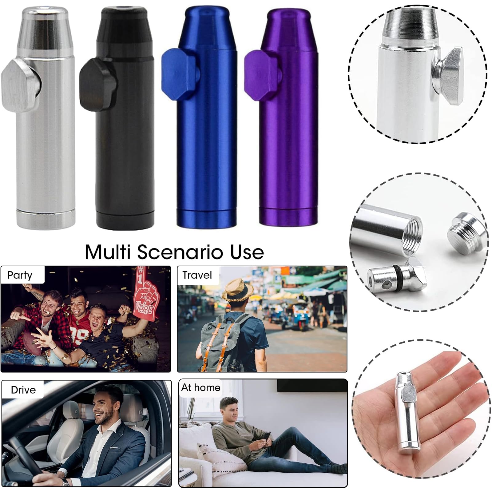 powdered tobacco dispenser VireEyU 4 Snuff Tobacco Dispensers in 4 Colours Silver Portable Metal Dispenser Tobacco