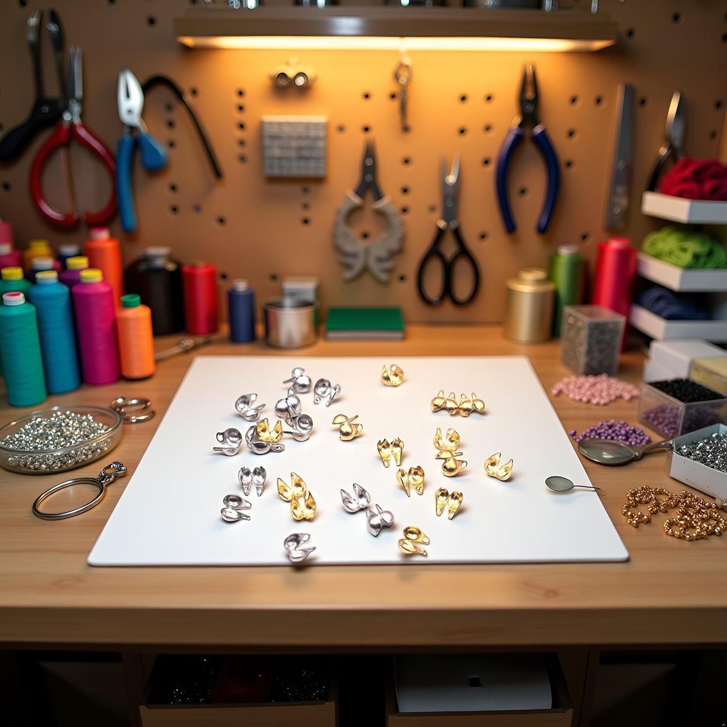 200 Pcs 1.5mm Golden and Silver Open Bead Tips Knot Covers Clamshell End Cap Crimps Beads Ball Chain Connector Clasp for Jewelry Craft Making, Jewelry Clasps, Jewelry Findings - Image 5