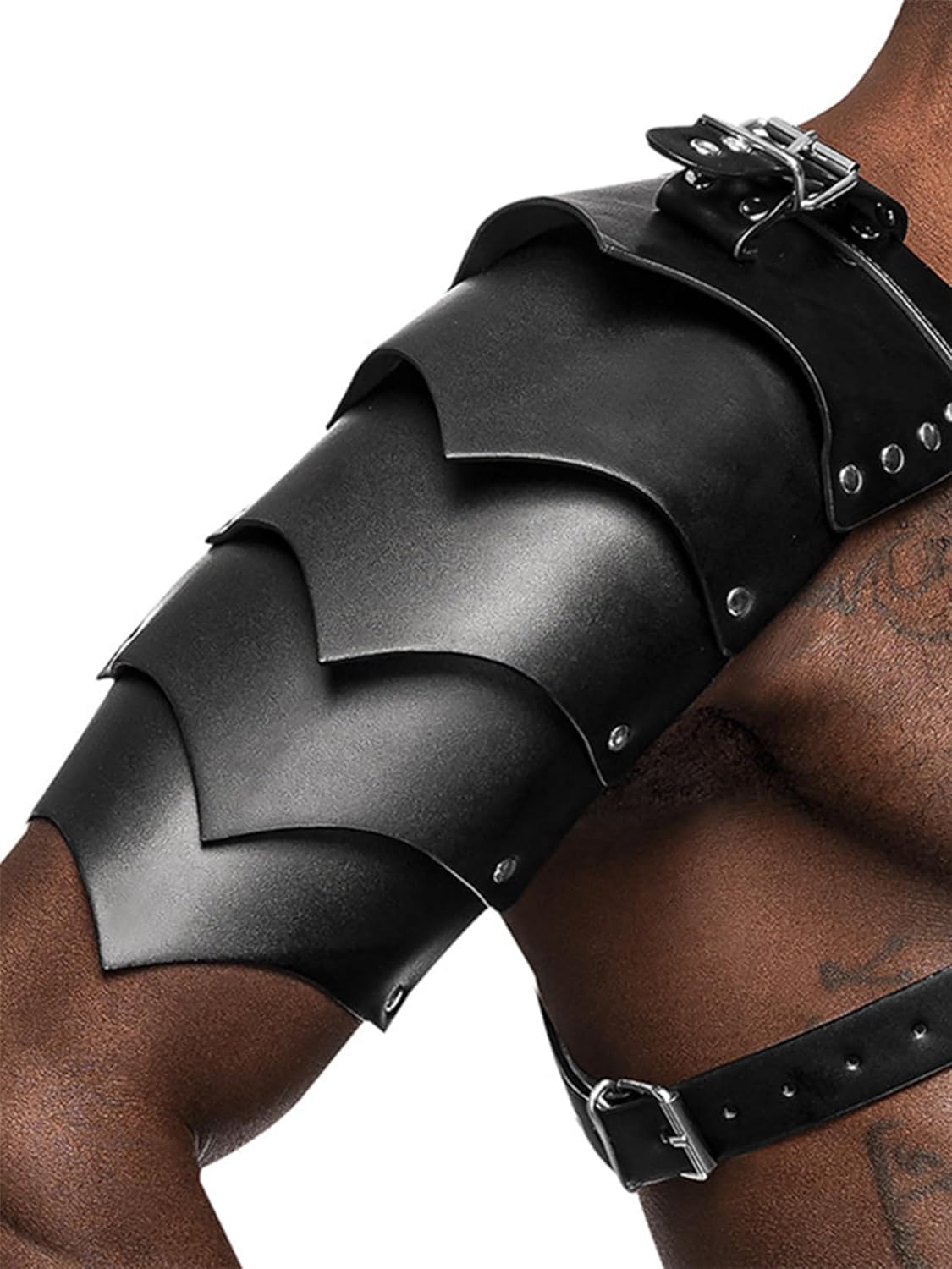 Men’s Leather Shoulder Armor Harness – Adjustable Faux Leather Chest Harness Gear with Alloy Hardware for Festivals, Cosplay, Punk Fashion & Stage Performances(Fit Bust:26.0-44.1in)