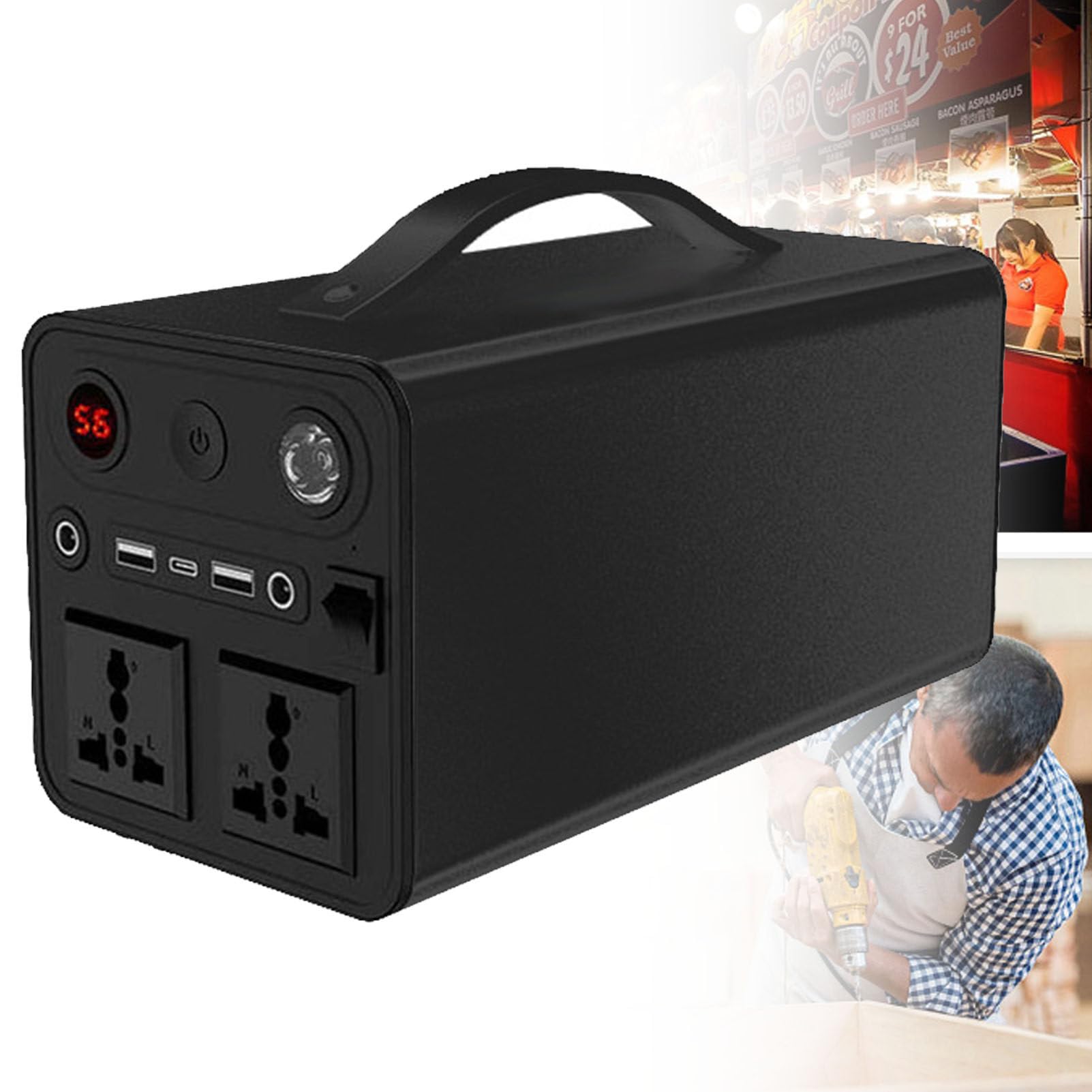 Estación de energía portátil, batería de litio de 90000 mAh, generador electrónico solar de 300 W CA para acampar, explorador de aventuras al aire libre, respaldo de energía de emergencia,Black