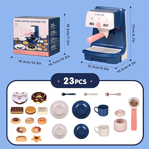 Miniatura 4 de Cafetera para niños con efecto realista de luz y sonido, juguetes de cocina con tazas de café de dona de postre, juego de accesorios de comida para