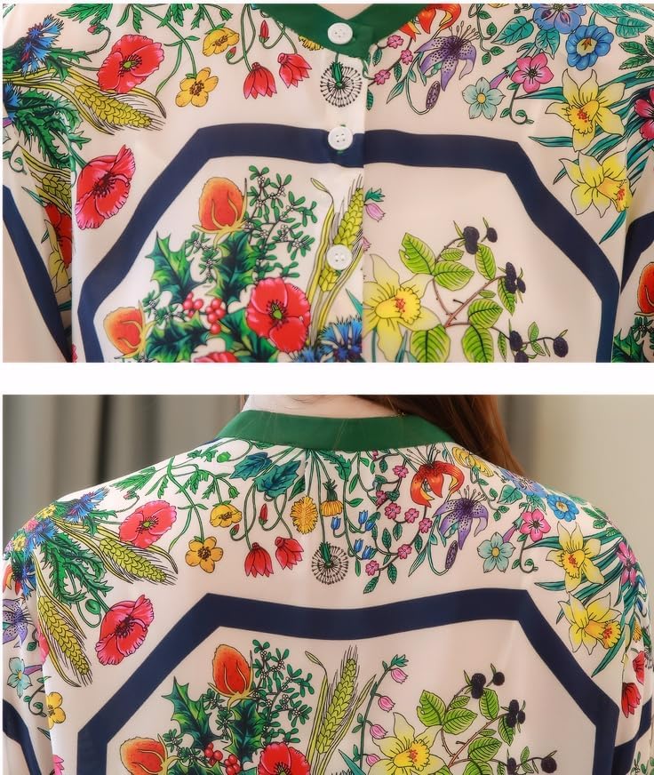 Women's Printed Flowers Commercial Long Sleeved Casual Loose Lapel Button Down Shirt Blouse Tops. - Image 7