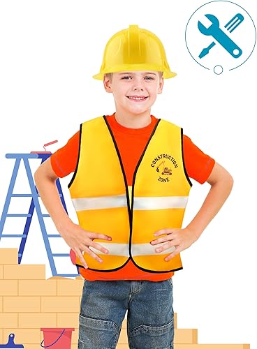 Miniatura 5 de Juego de 9 piezas de disfraz de ingeniero de construcción para niños, chaleco de construcción, gafas de casco duro para niños, Halloween, cosplay