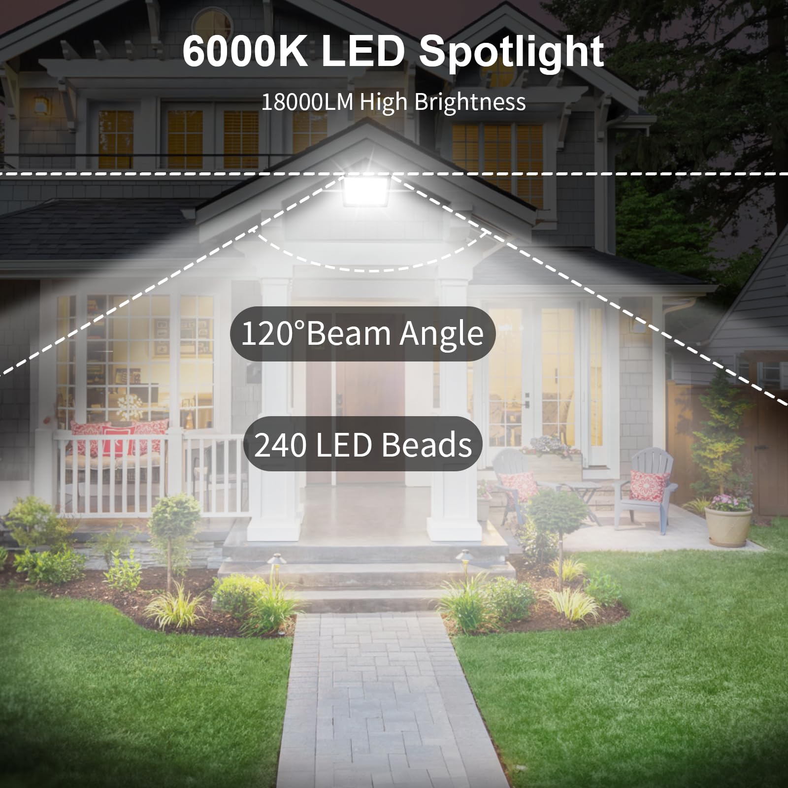 Blivrig 200 W LED Outdoor Spotlight Cool White 6500 K, 20000 LM Outdoor IP66 Waterproof LED Spotlight for Patio Paths - Image 2