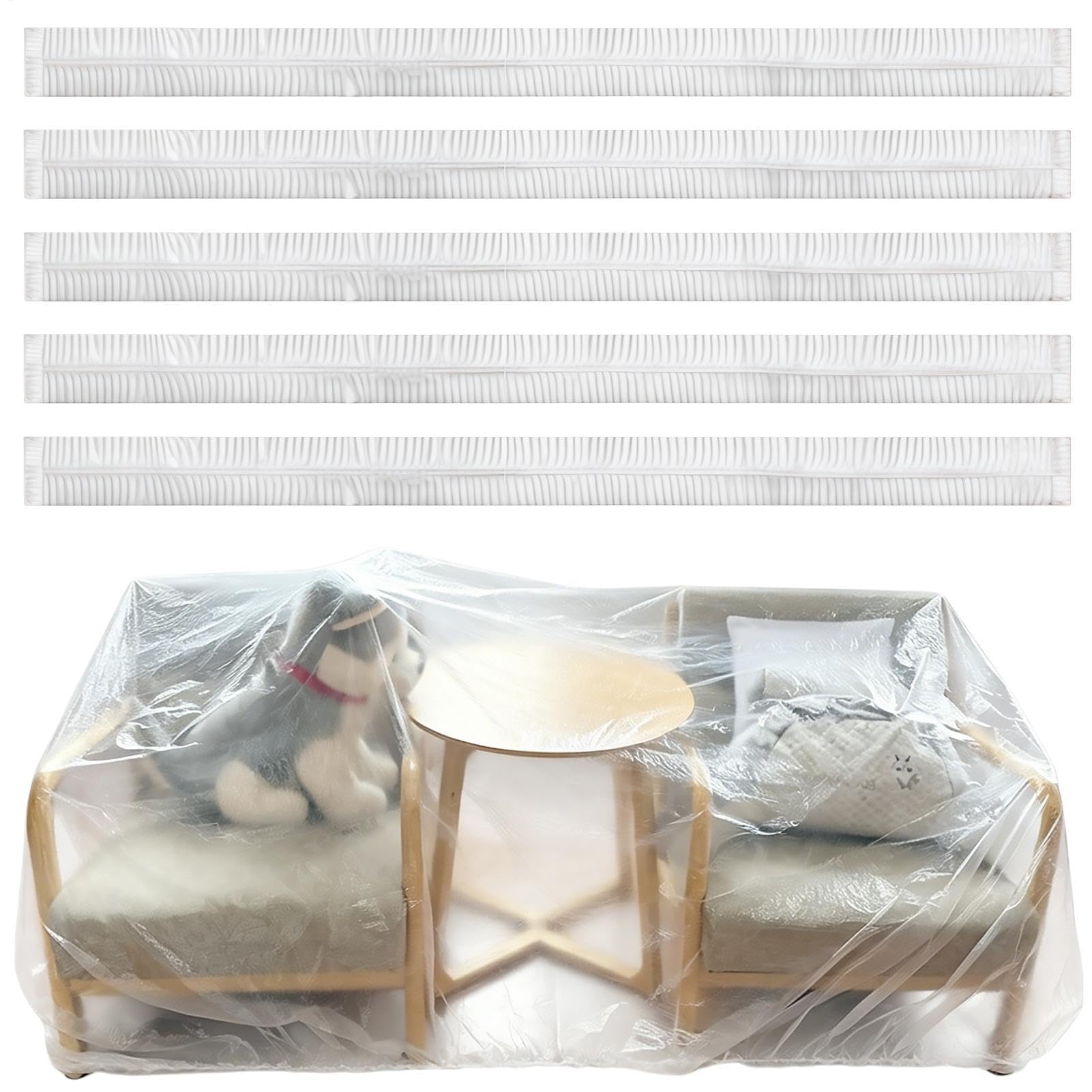 Lot de 5 housses de protection anti-poussière transparentes extensibles pour canapé et table