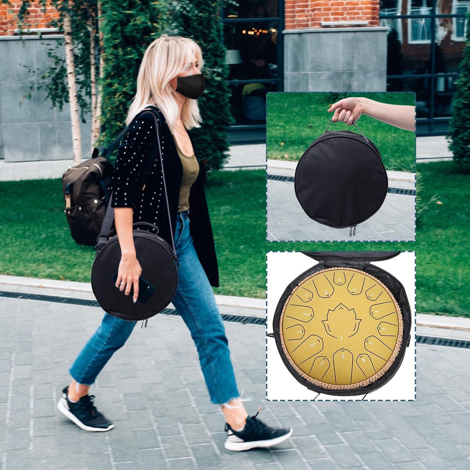 Steel Tongue Drum 13 Inch 15 Notes,Hand Drums with C-Key Travel Bag Drumsticks Holder Finger Paddles and Music Book,Handpan Percussion for Musical Education Meditation Yoga Gifts(Yellow)