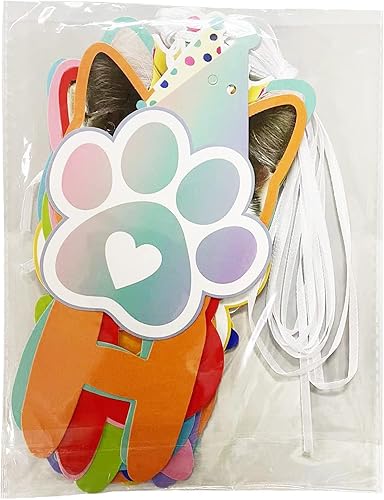 Miniatura 25 de TSJ Cartel de cumpleaños de gato, pancarta de fiesta de cara de gato, decoración de banderines de fiesta temática de gatito para recuerdos de fiesta