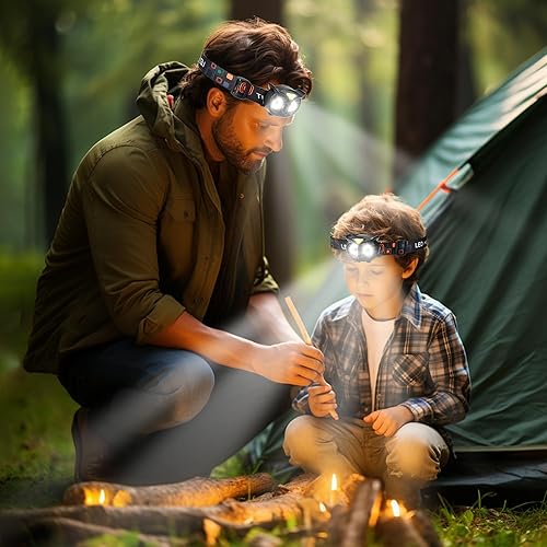 Miniatura 3 de Paquete de 2 faros LED, faro de búho para niños, peso ligero, lámpara de cabeza COB, 4 modos de luces de cabeza alimentadas por batería para niños,