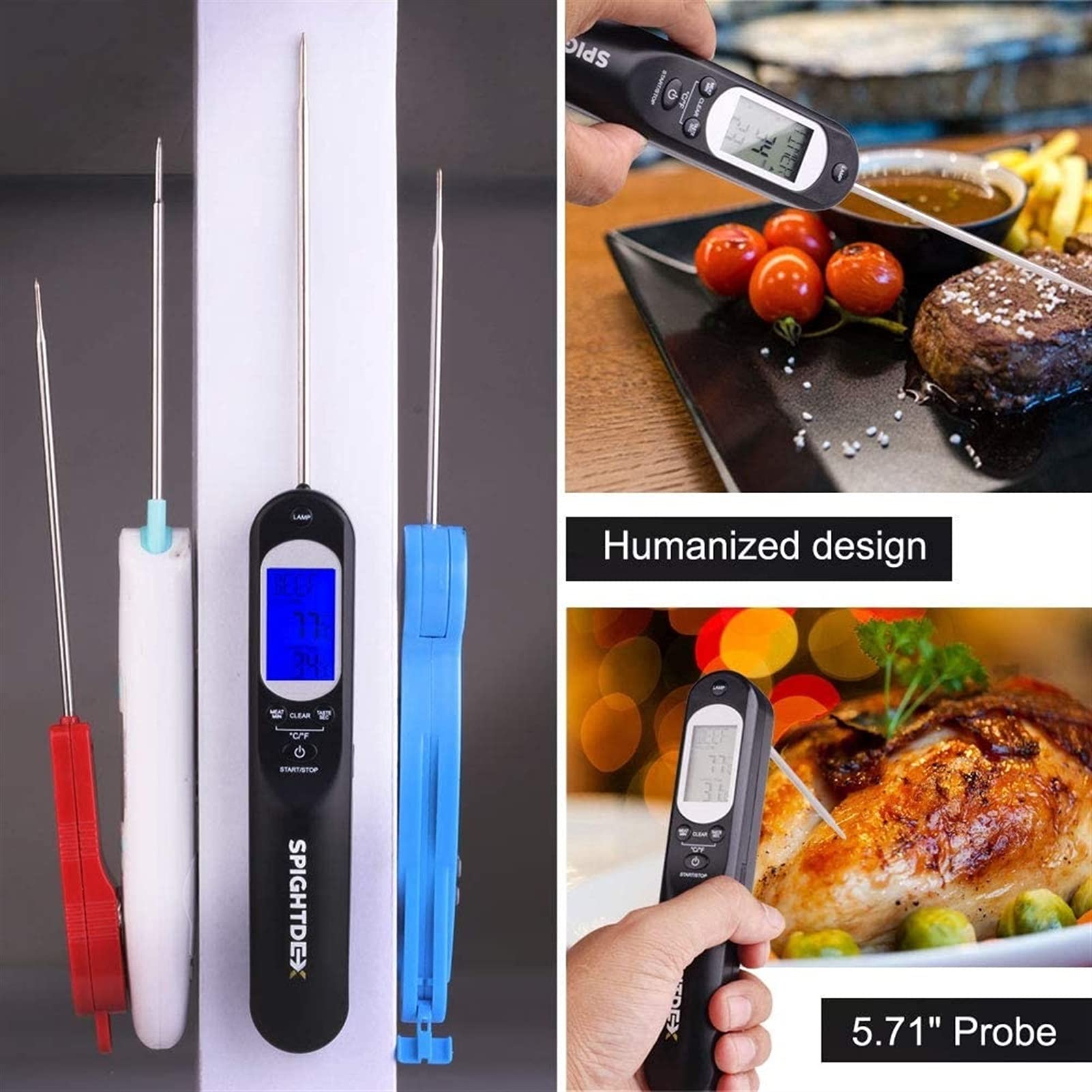 MDybf Termometro Digitale a Base di Carne istantanea SPIGHIGHTDEX. Cucina Cucina Cucina termometro Caramelle con USB Ricaricabile for Olio d'Acqua BBQ. Griglia