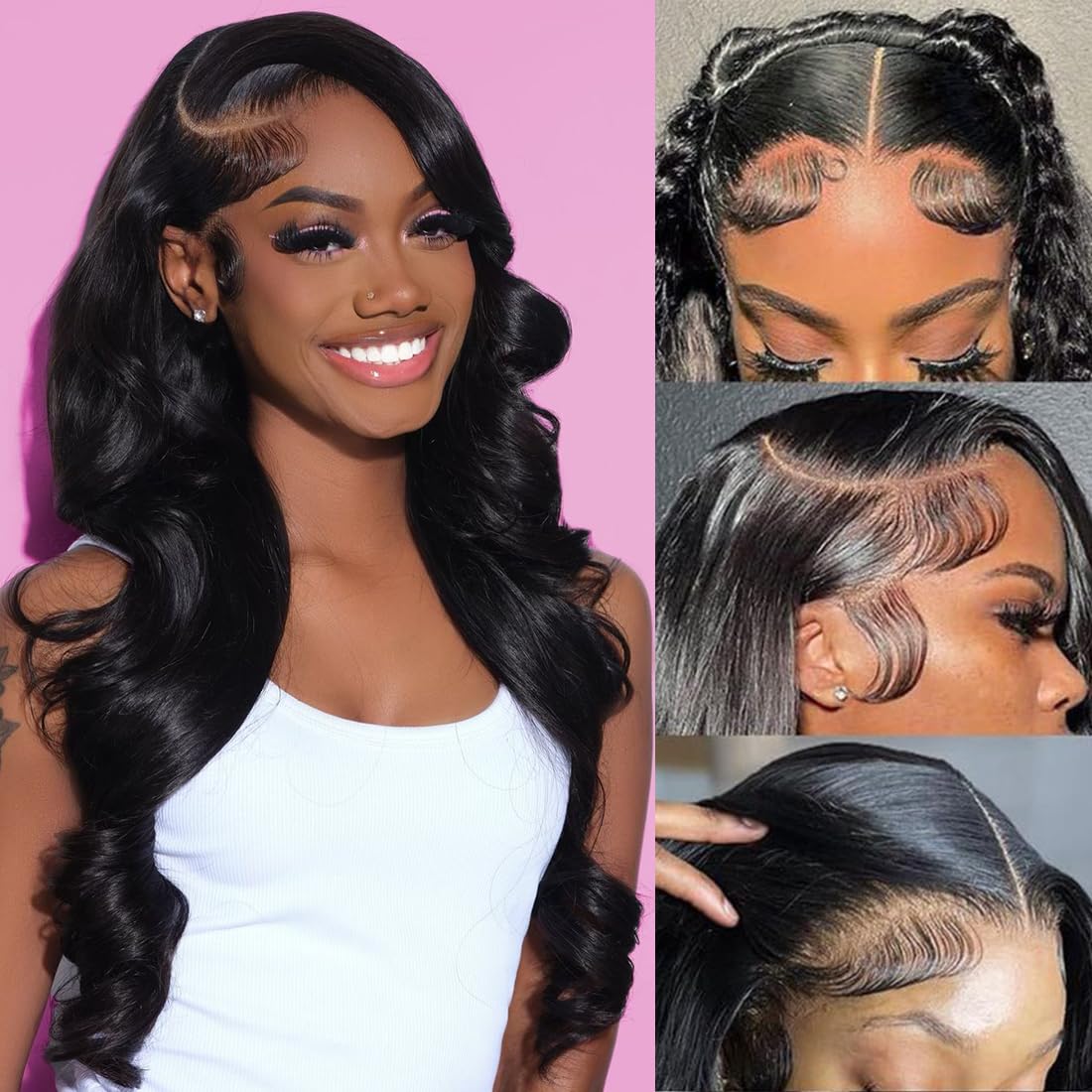 13x6 Lace Front Wig Human Hair Body Wave 200% Density 24 Inch Glueless Amazon.com : oveflect 30Inch 13x6 HD Lace Front Wig - 200  main image 3