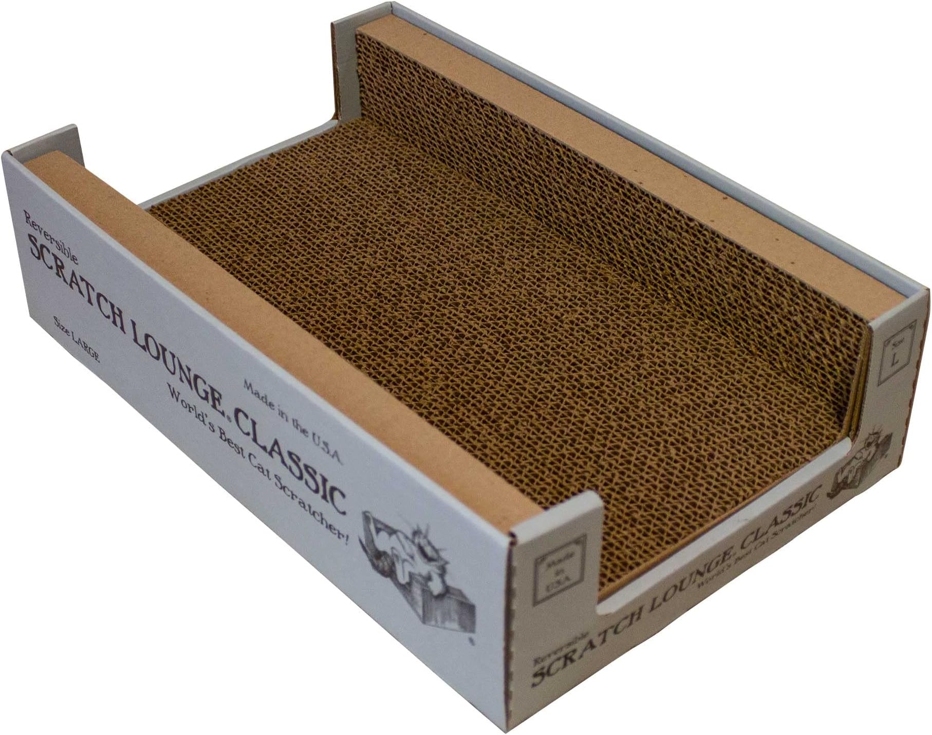 Classic Cardboard Cat Scratcher & Lounger - 18 x 12 with Reversible Floor - Heavy Duty Durable Bed Lasts 10x Longer Than Conventional Scratchers