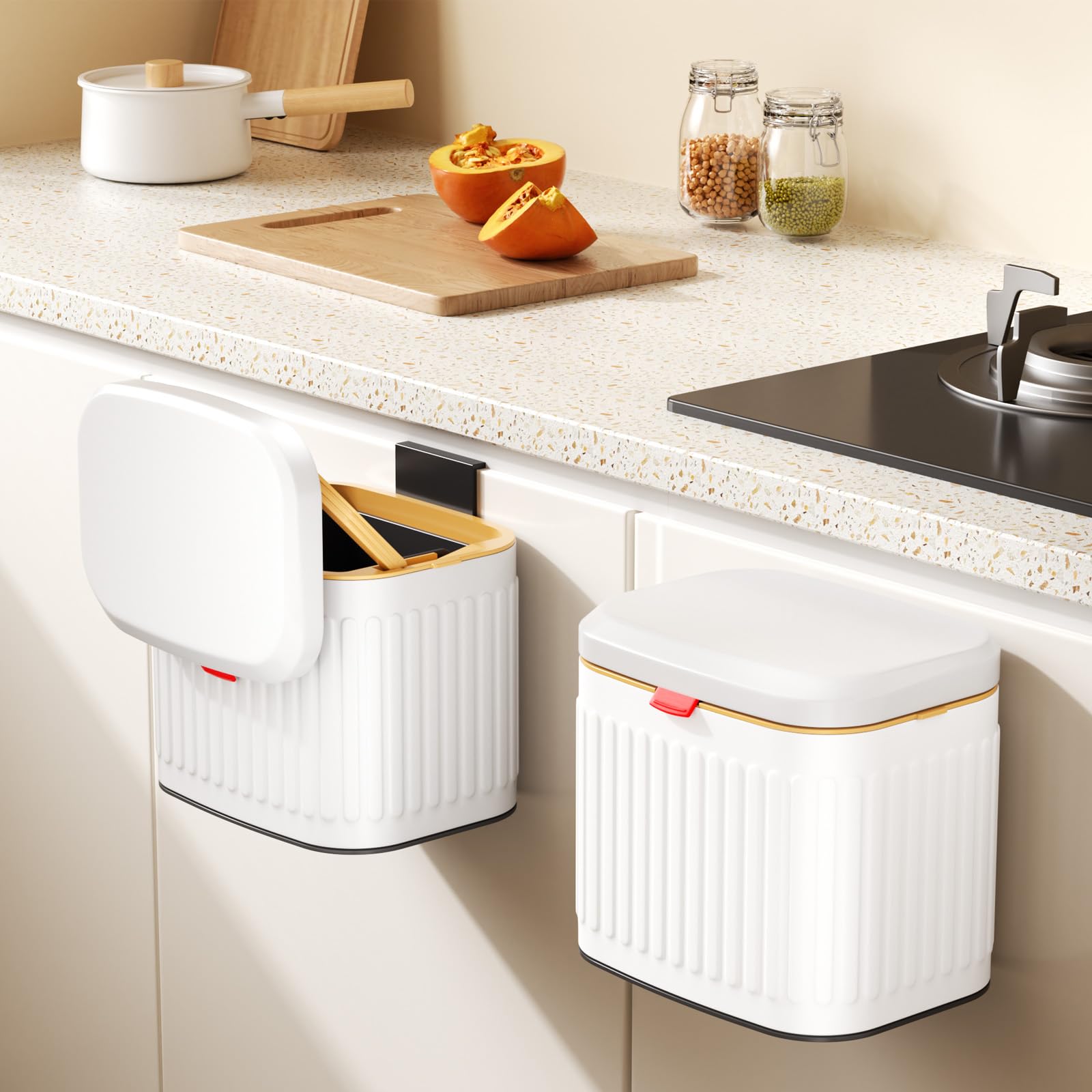 Mihoho Secchio Per Compost Da Cucina In Acciaio Inox 4L: Con Coperchio, Appendibile A Parete O Sotto Lavello, Maniglia In Silicone
