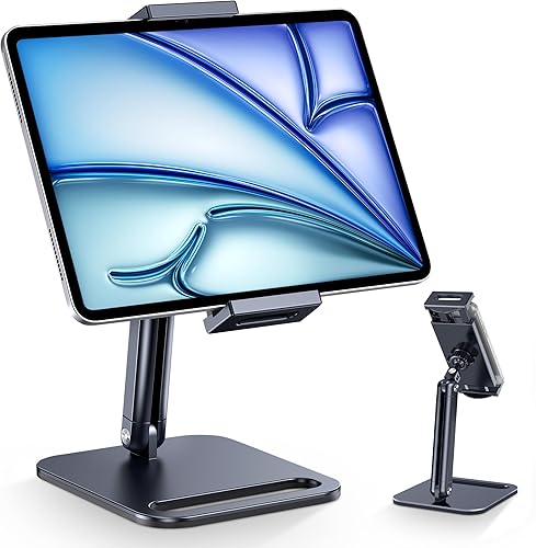 CreaDream Soporte para tableta, soporte de aluminio pesado para tablet con soporte giratorio ajustable de 360, compatible con iPad ProAirMini,