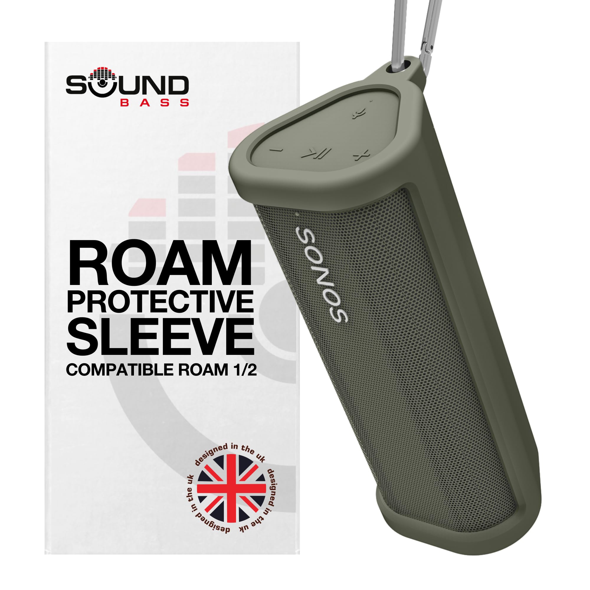 Sound Bass Heavy Duty Protective Silicone Carrying Case for Sonos Roam 2 | Green | Now Includes Bluetooth Button for Roam2 | Protect Your Wireless