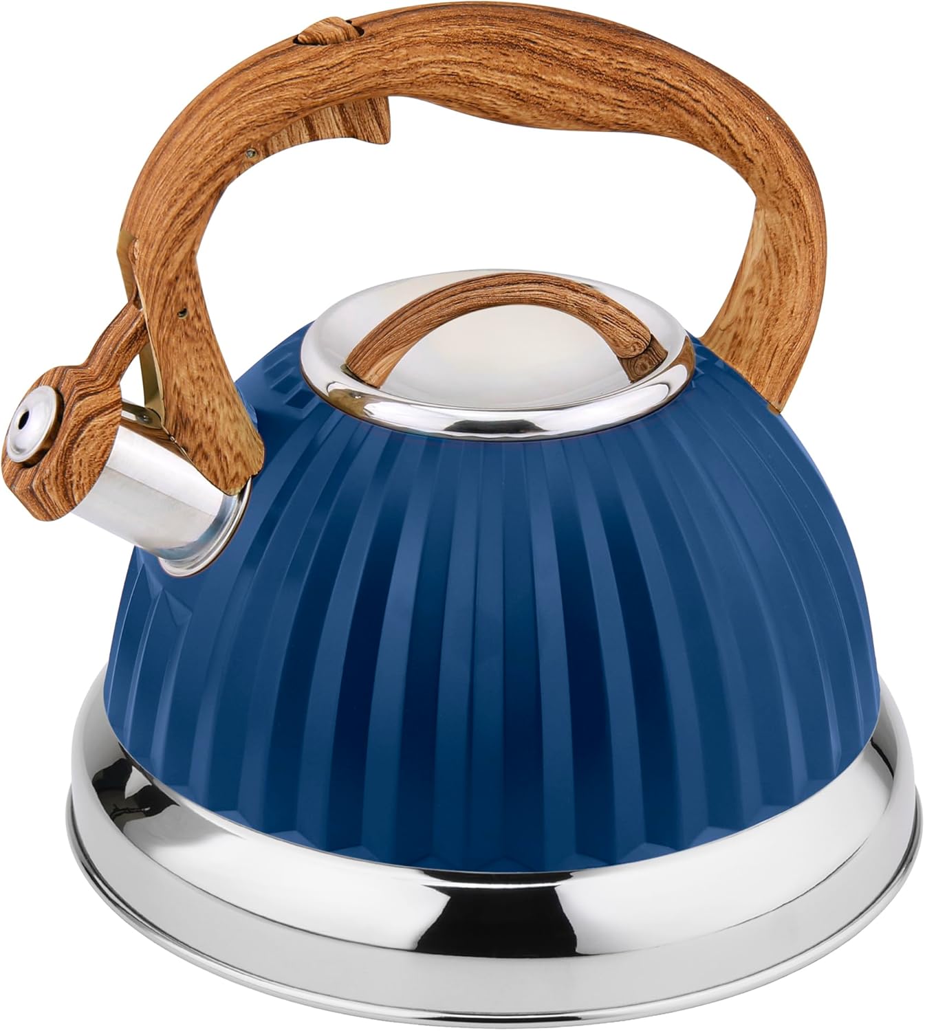 HOMEHUT Modern Stovetop Tea Kettle with Wooden Look Handle - Stainless Steel Stovetop Tea Kettle 3L / 12 Cup Capacity, nduction Compatible for Gas, Electric & Ceramic Cooktops, Ivory