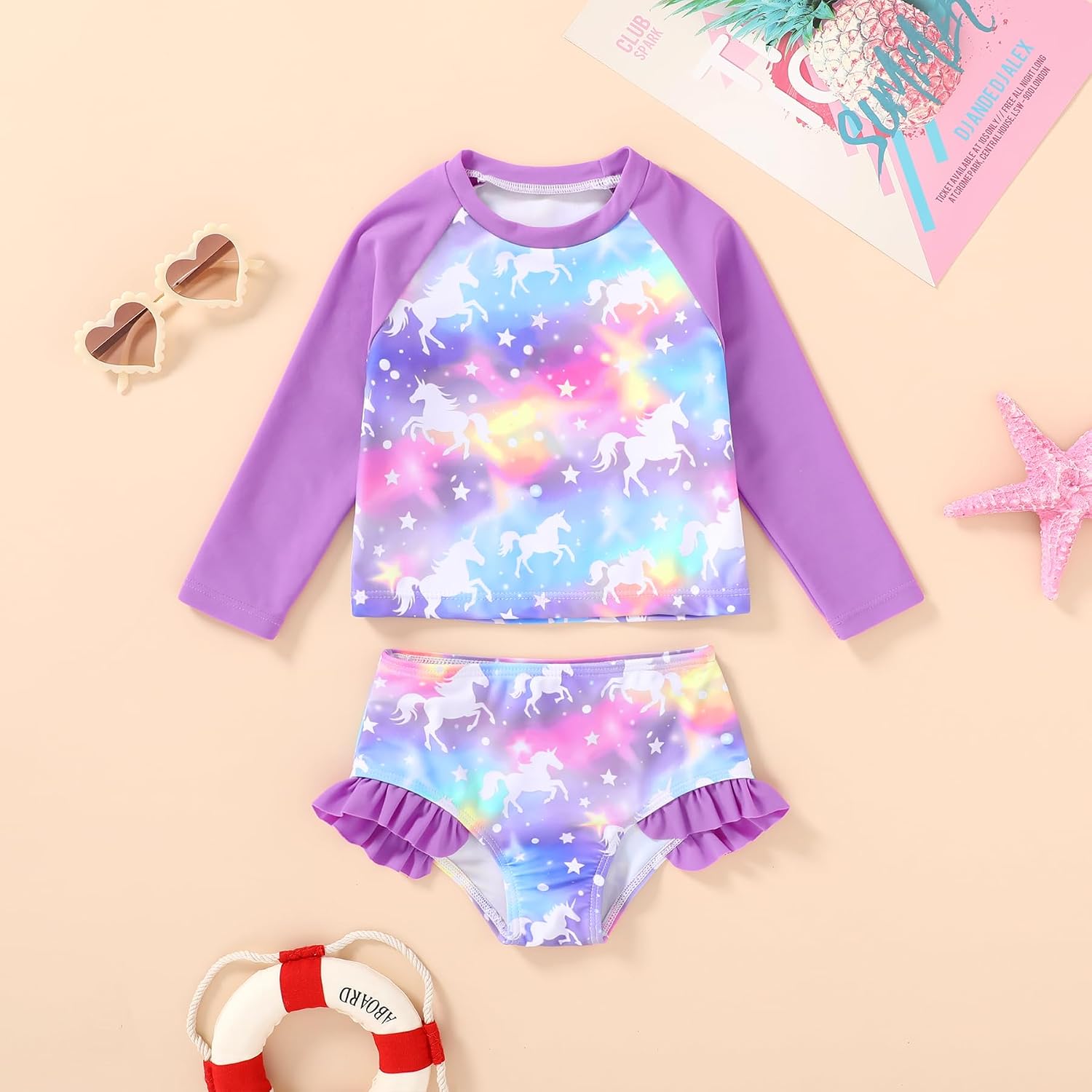 YOUNGER TREE Toddler Baby Girl Rashguard Sets Long Sleeve Swimsuit Vest Bikini Swim Suits 3-Pieces Bathing Suits