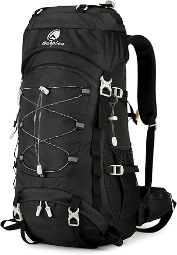 Miniatura 8 de Mochila de senderismo impermeable de 60L con cubierta de lluvia para hombres y mujeres, mochila de camping grande, verde Verde oscuro,Negro