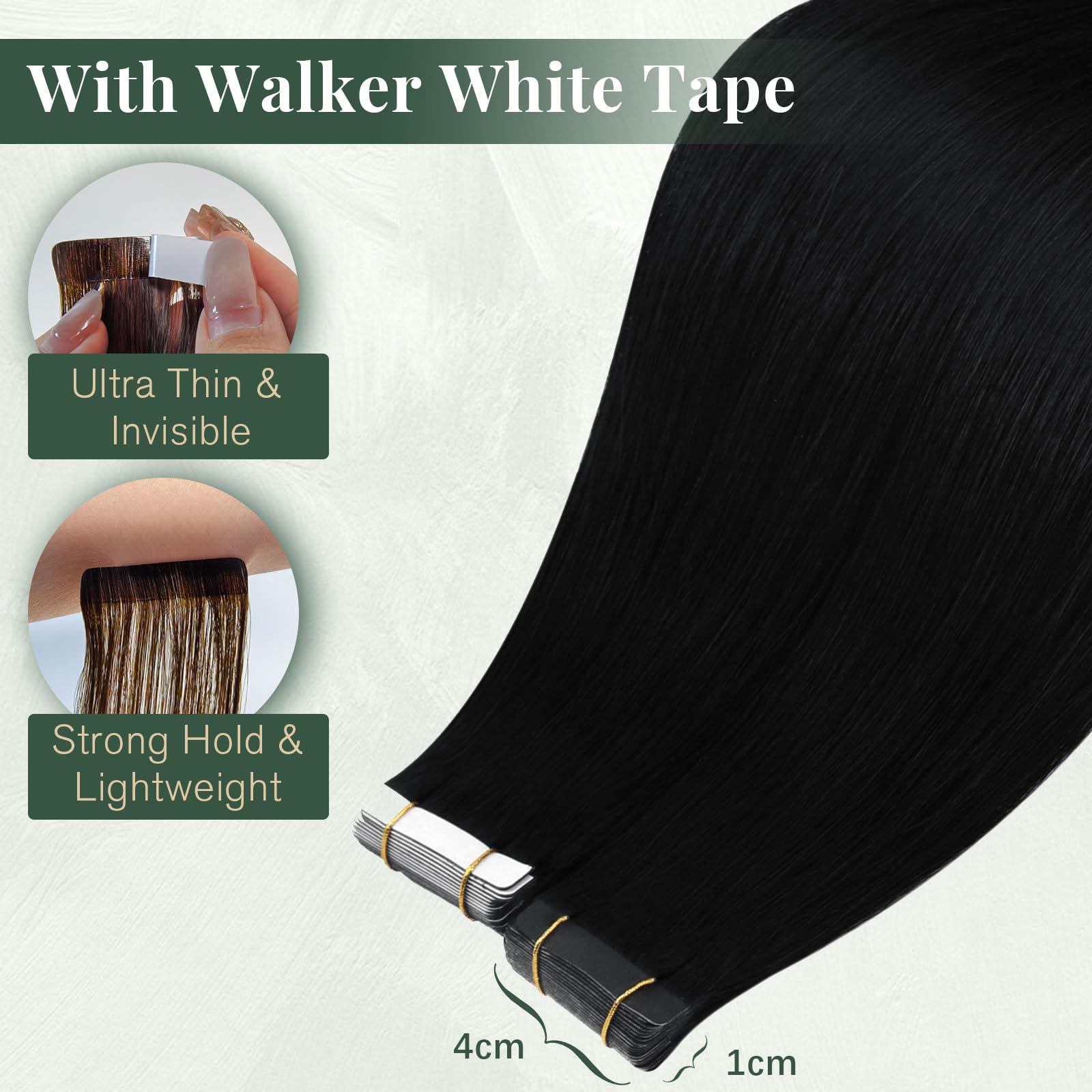 Ugeat Przedłużanie Włosów Taśma, Włosy Ludzkie, Czarny, 40 cm 20 sztuk 50g, Przedłużanie Włosów Tape in, Głęboka Czerń, Remy Naturalne Proste